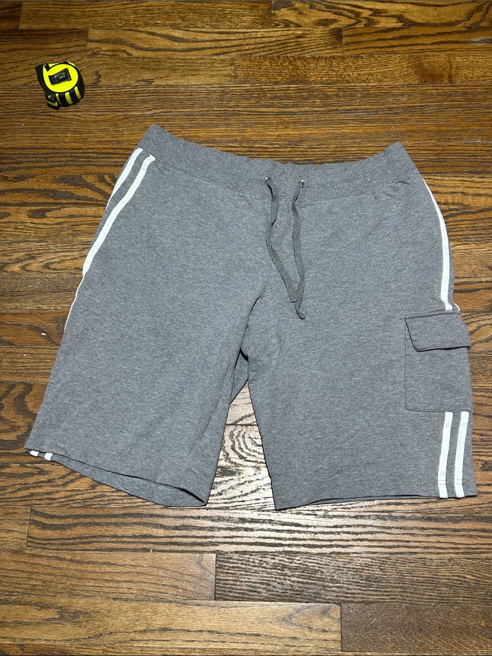 SB Active USA Gray Athletic Drawstring Cargo Shorts with White Stripes